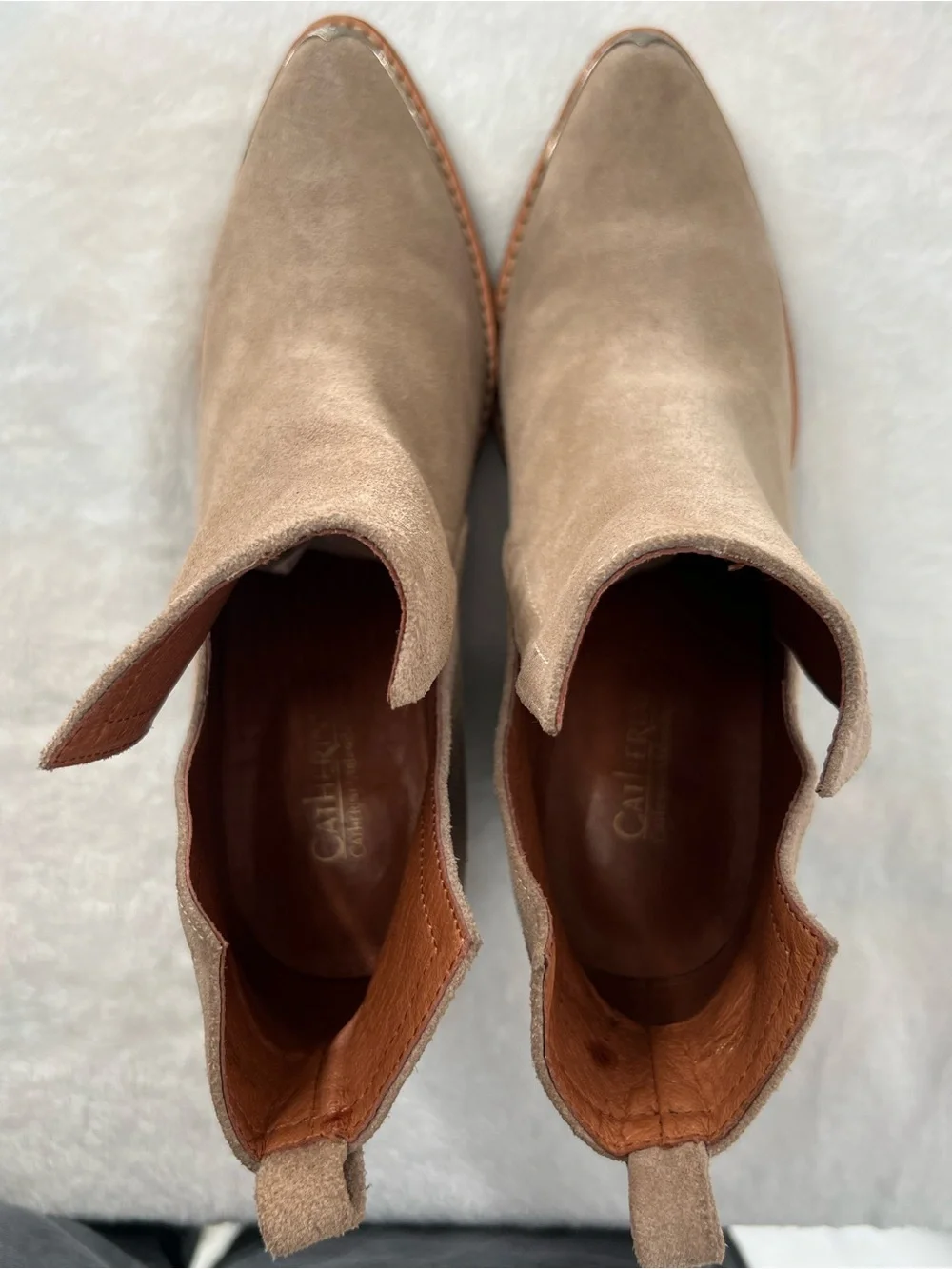 Catherine Malandrino Suede Ankle Booties Western Coastal Cowgirl Silver Tip 8.5
